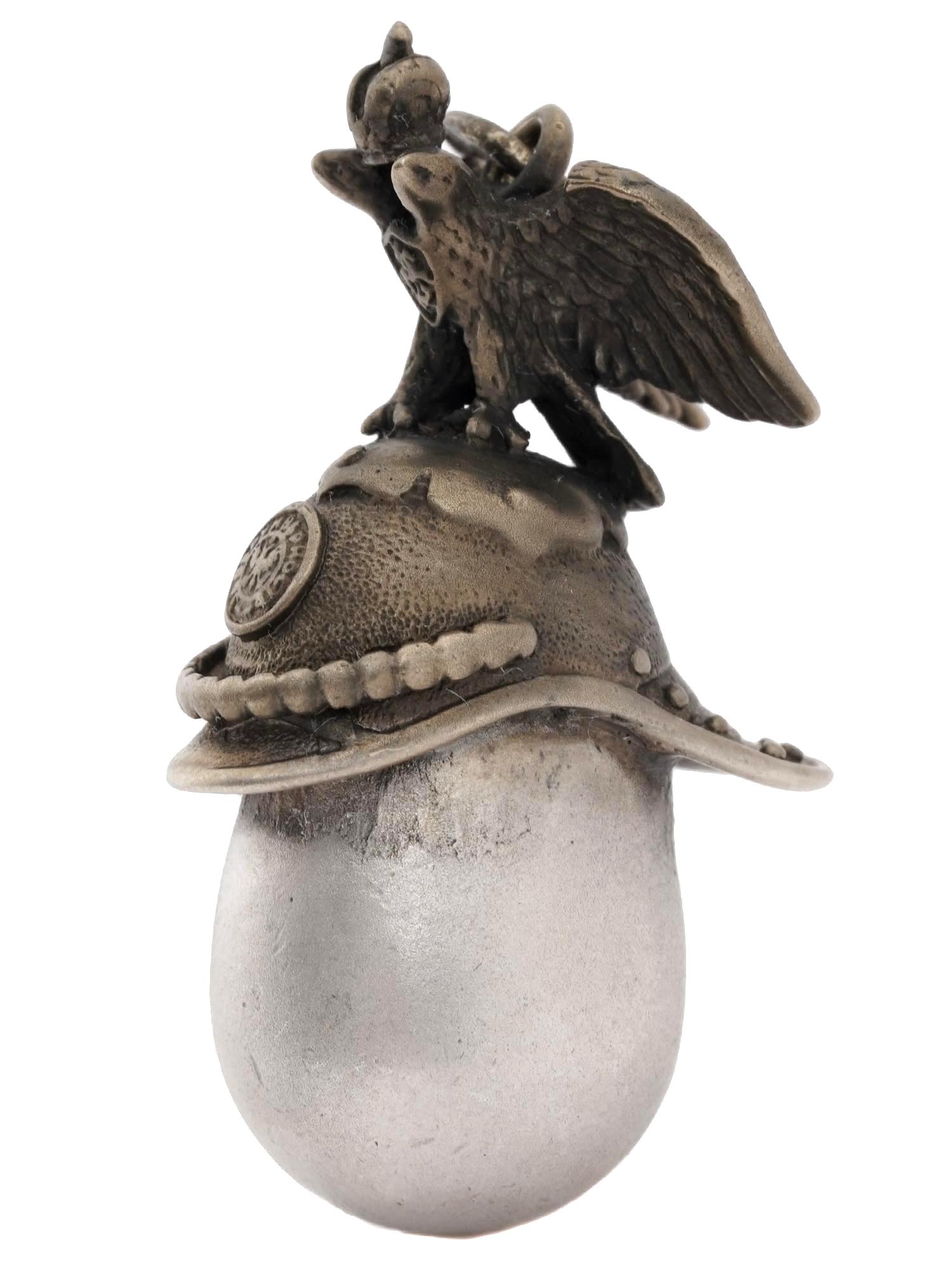 RUSSIAN SILVER EGG PENDANT WITH GUARDIAN HELMET PIC-0